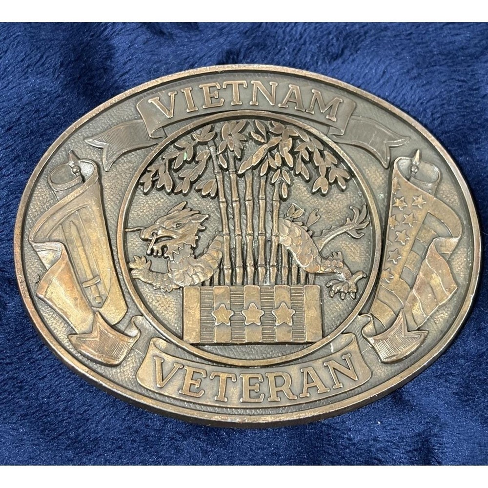 Vintage Vietnam War Veteran Belt Buckle Brass Marked (25- 1632)